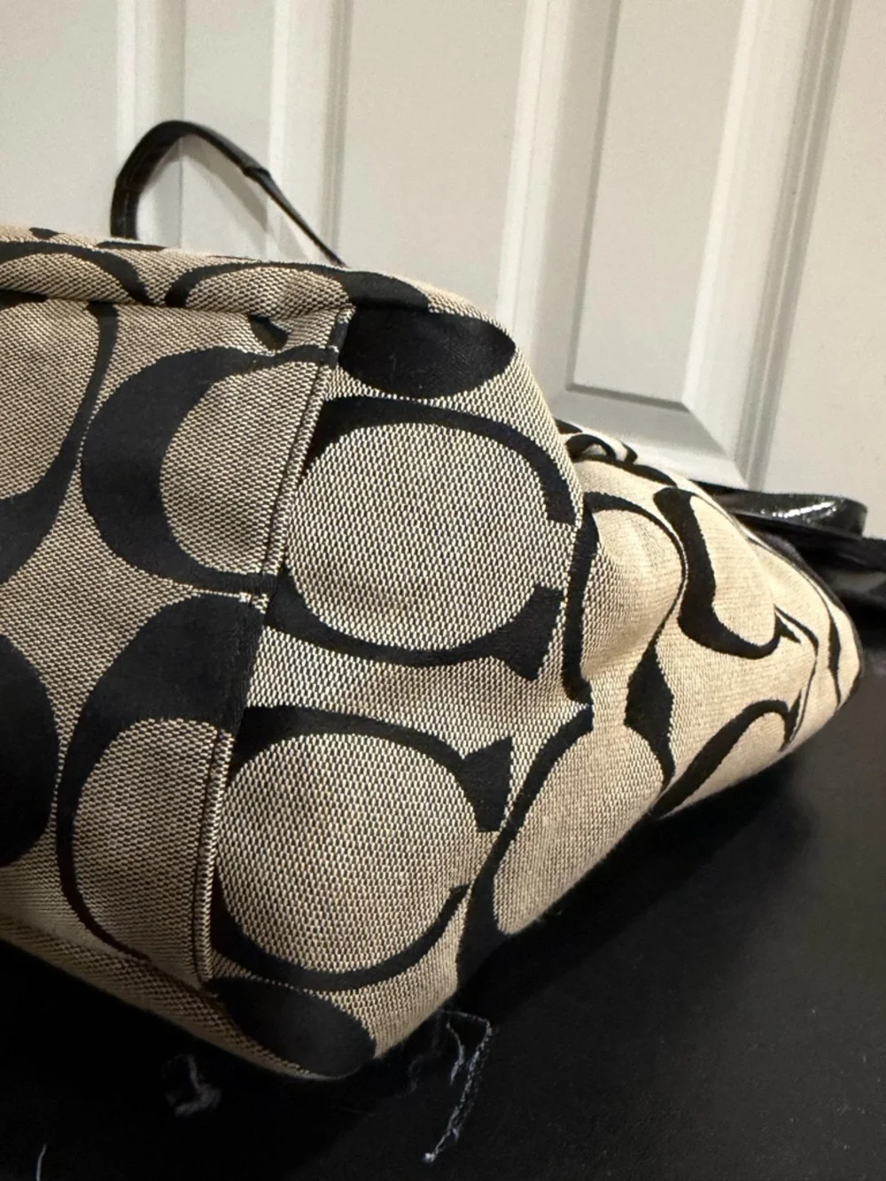 Coach Tan and Black Signature Canvas Tote/ multifunction bag